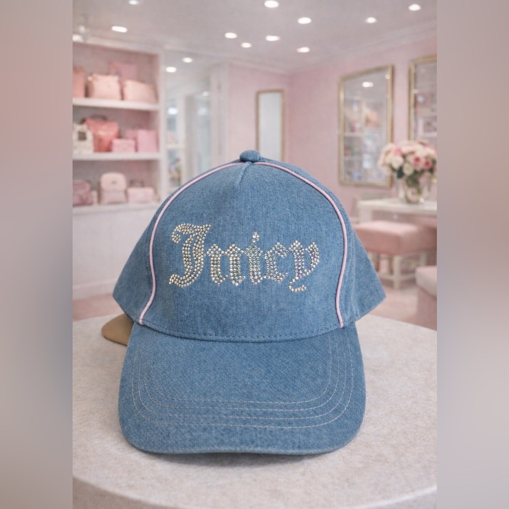 ☀️NWT- Juicy couture Rhinestone embroidered-blue jean Hat.